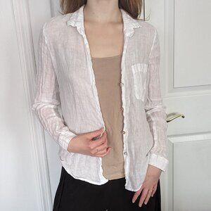 Bella Dahl White Linen Button Down Blouse
